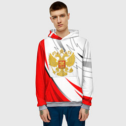 Толстовка-худи мужская Российский красный - герб, цвет: 3D-меланж — фото 2