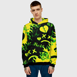 Толстовка-худи мужская Lil Peep кислотные автографы, цвет: 3D-черный — фото 2