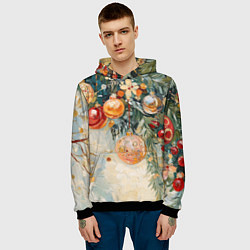 Толстовка-худи мужская Большие и маленькие новогодние шары, цвет: 3D-черный — фото 2