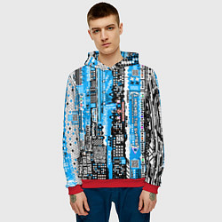Толстовка-худи мужская Киберпанк паттерн синий, цвет: 3D-красный — фото 2