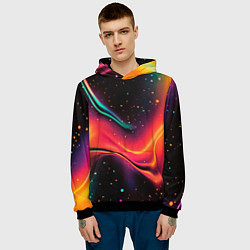 Толстовка-худи мужская Жидкая пленка в блестках - нейросеть, цвет: 3D-черный — фото 2