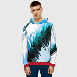 Толстовка-худи мужская Чёрно-синие острые полосы на белом фоне, цвет: 3D-красный — фото 2