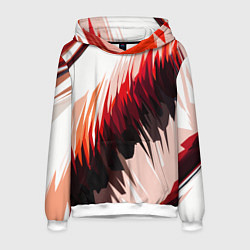 Толстовка-худи мужская Чёрно-красные острые полосы на белом фоне, цвет: 3D-белый