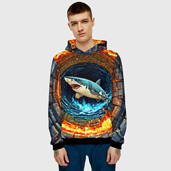 Толстовка-худи мужская Акула в огненом колодце, цвет: 3D-черный — фото 2