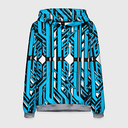 Мужская толстовка Чёрно-синие техно полосы на белом фоне