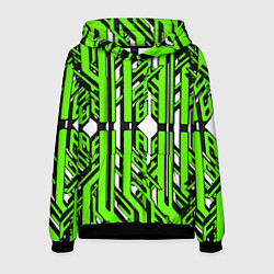 Мужская толстовка Чёрно-зелёные техно полосы на белом фоне