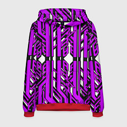 Мужская толстовка Чёрно-фиолетовые техно полосы на белом фоне