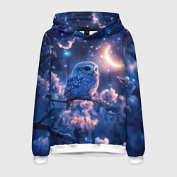 Толстовка-худи мужская Сова под луной, цвет: 3D-белый