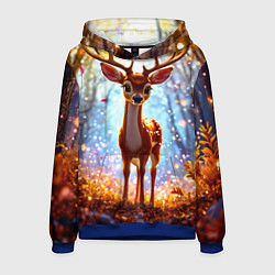 Толстовка-худи мужская Олень в искристом лесу, цвет: 3D-синий