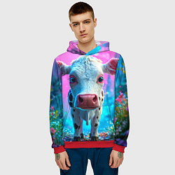 Толстовка-худи мужская Коровка в сказочном лесу, цвет: 3D-красный — фото 2