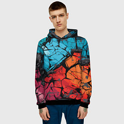 Толстовка-худи мужская Красно-голубая разбитая текстура, цвет: 3D-черный — фото 2