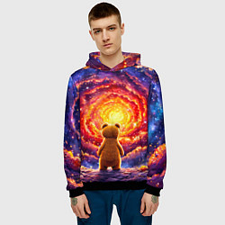 Толстовка-худи мужская Медвежонок смотрит в космос, цвет: 3D-черный — фото 2