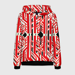 Мужская толстовка Бело-красные техно полосы на чёрном фоне