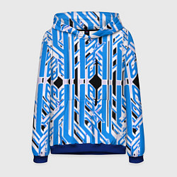 Мужская толстовка Бело-синие техно полосы на чёрном фоне