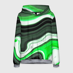 Толстовка-худи мужская Волнистые горизонтальные чёрно-зелёные полосы на б, цвет: 3D-меланж