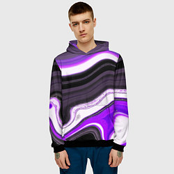 Толстовка-худи мужская Волнистые горизонтальные чёрно-фиолетовые полосы н, цвет: 3D-черный — фото 2