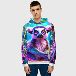 Толстовка-худи мужская Лемур в сказочном лесу, цвет: 3D-белый — фото 2