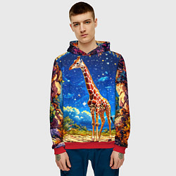 Толстовка-худи мужская Жираф в звездную ночь, цвет: 3D-красный — фото 2