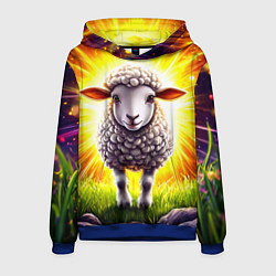 Толстовка-худи мужская Овечка в ярких лучах, цвет: 3D-синий