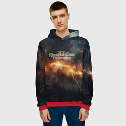 Толстовка-худи мужская Kingdom Come Deliverance 2 логотип на фоне молнии, цвет: 3D-красный — фото 2