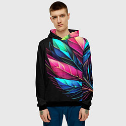 Толстовка-худи мужская Букет из цветных перьев - неон, цвет: 3D-черный — фото 2