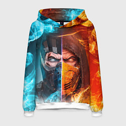 Толстовка-худи мужская Mortal Kombat - Саб-зиро и Скорпион, цвет: 3D-белый