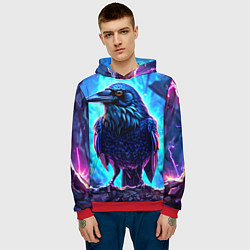 Толстовка-худи мужская Ворон на синем фоне, цвет: 3D-красный — фото 2