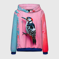 Толстовка-худи мужская Дятел на розовой стене, цвет: 3D-синий