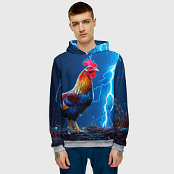 Толстовка-худи мужская Петух и молния, цвет: 3D-меланж — фото 2