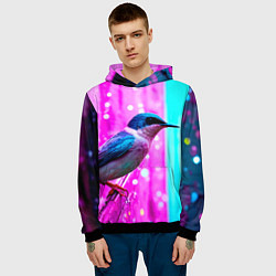 Толстовка-худи мужская Ласточка на фиолетовой стене, цвет: 3D-черный — фото 2