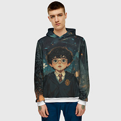 Толстовка-худи мужская Испуганный Гарри Поттер, цвет: 3D-белый — фото 2