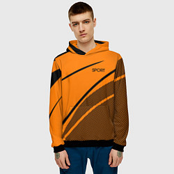 Толстовка-худи мужская Sport оранжевый с чёрным точечный, цвет: 3D-черный — фото 2
