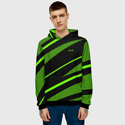 Толстовка-худи мужская Sport чёрный и зелёный полосы, цвет: 3D-черный — фото 2