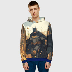 Толстовка-худи мужская Бэтмен и разрушенный город, цвет: 3D-синий — фото 2