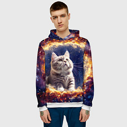 Толстовка-худи мужская Кошка шиншилла в космосе, цвет: 3D-белый — фото 2