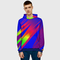 Толстовка-худи мужская Красно-синий с полосами градиент, цвет: 3D-синий — фото 2