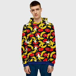 Толстовка-худи мужская Губы и бананы, цвет: 3D-синий — фото 2