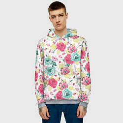 Толстовка-худи мужская Розы красные и бирюзовые, цвет: 3D-меланж — фото 2