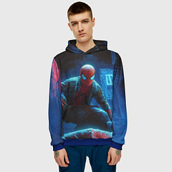 Толстовка-худи мужская Человек паук сидя, цвет: 3D-синий — фото 2