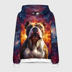 Толстовка-худи мужская Американский булль в космосе, цвет: 3D-белый