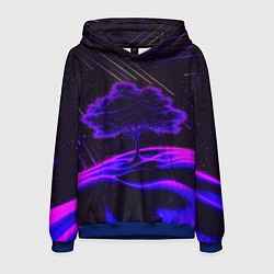 Толстовка-худи мужская Дерево и звездопад неоновый космос, цвет: 3D-синий
