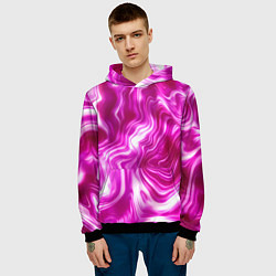 Толстовка-худи мужская Завихрения - оттенки розового и белого, цвет: 3D-черный — фото 2