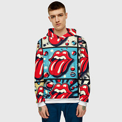 Толстовка-худи мужская Rolling Stones logo - pop art, цвет: 3D-белый — фото 2