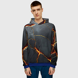 Толстовка-худи мужская Серая текстура с золотым изломом, цвет: 3D-синий — фото 2