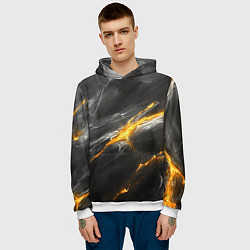 Толстовка-худи мужская Серая текстура с золотым разломом, цвет: 3D-белый — фото 2