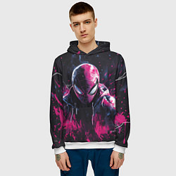 Толстовка-худи мужская Человек-паук и розовая краска, цвет: 3D-белый — фото 2