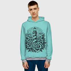 Толстовка-худи мужская Маяк и розы, цвет: 3D-меланж — фото 2