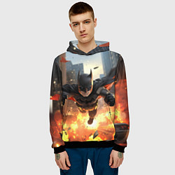 Толстовка-худи мужская Бэтмен в полете над огнем, цвет: 3D-черный — фото 2