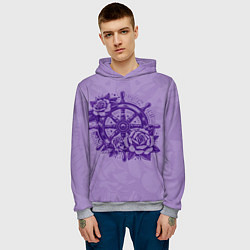 Толстовка-худи мужская Штурвал в розах, цвет: 3D-меланж — фото 2