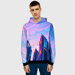 Толстовка-худи мужская Абстракция с небоскребами, цвет: 3D-черный — фото 2